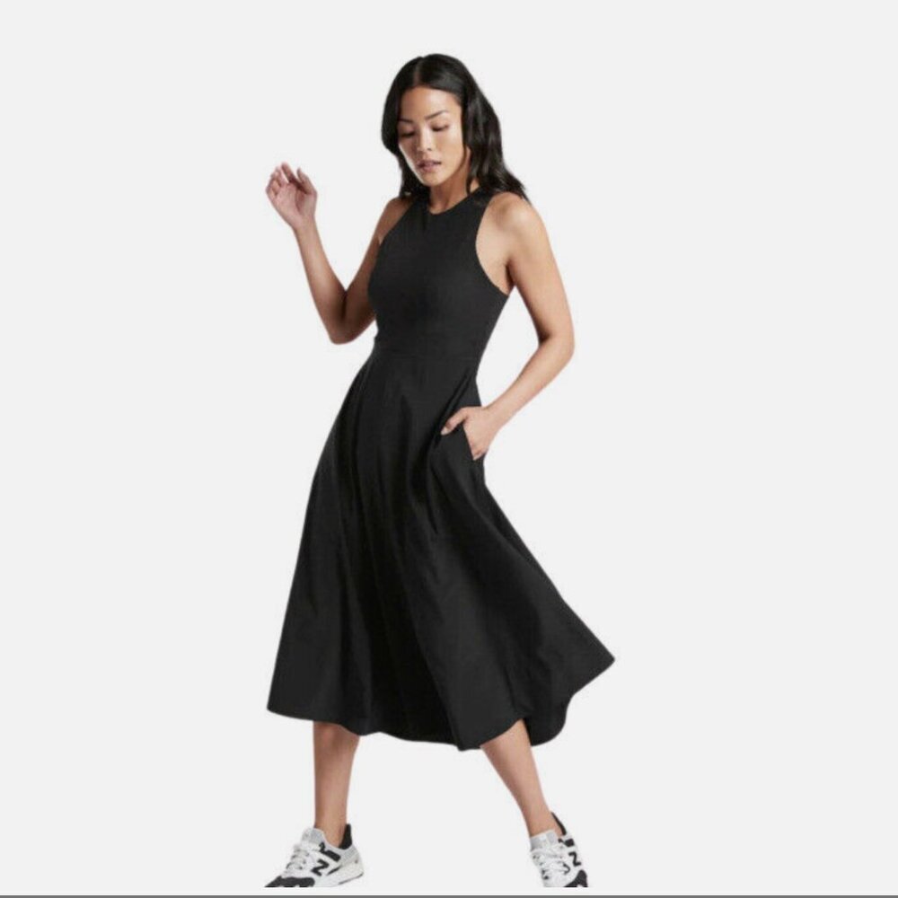 NWT Athleta Winona Midi Support Dress Women's XLT Black Fit & Flare Athletic - Picture 2 of 16